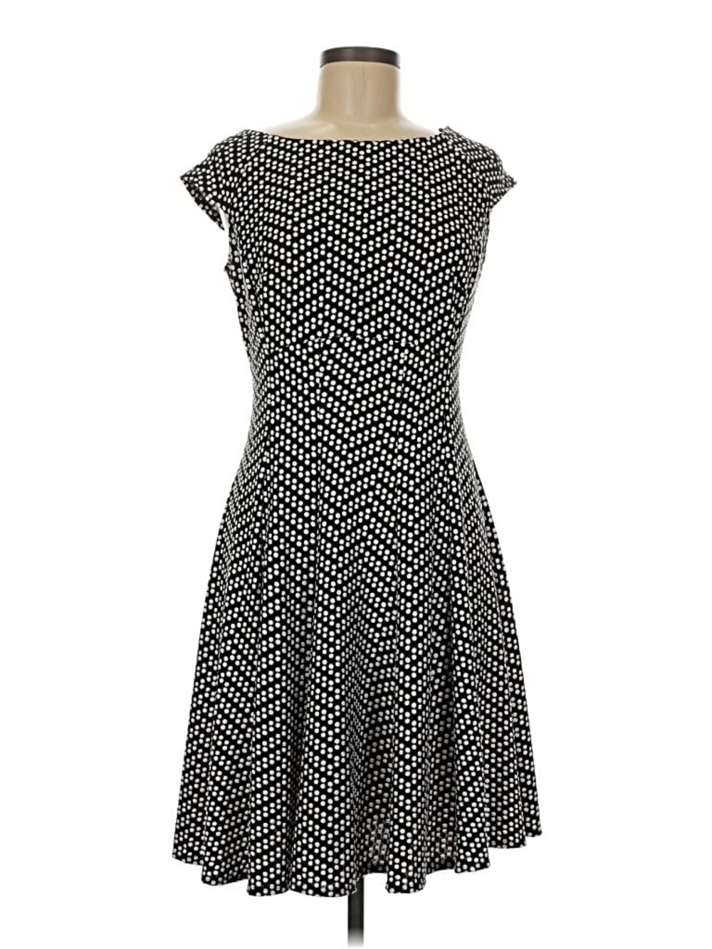 Black and White Polka Dot Fit-and-Flare Dress